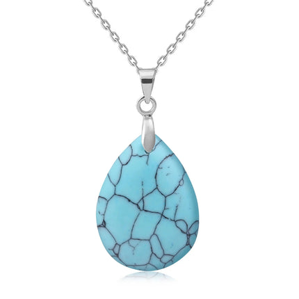 New Fashion Natural Stone Crystal Pendant Teardrop Simple Pendant Necklace Earrings Making Jewelry With Chain collar PlatiNum