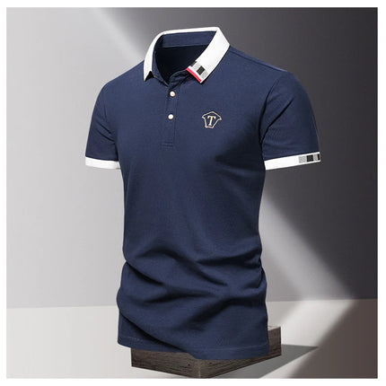 Men's New Summer 2024 Pure Cotton Short-Sleeve T-shirt Men's High-End Casual Lapel Half-Sleeve Polo Men's Top