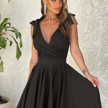 Women's Summer Mini Dress Sexy Deep V-Neck Cross Tie Strap Party Club Elegant Female Dresses Black Women's A-line Dresses