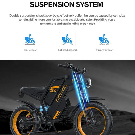 Bicicletta elettrica COSWHEEL GT20 Edition 2000W 48V 25A da montagna e fuoristrada, E-Bike da 20 pollici per tutti i terreni.
