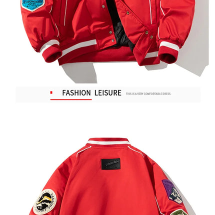 Winter Varsity Jacket Men Women Letter Badge American Baseball Jacket Street Fashion Hip Hop Coat Youth Couple Clothes Blue Red