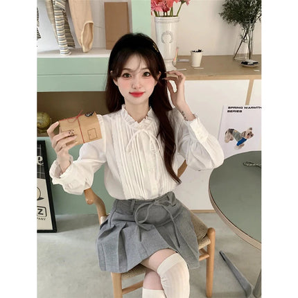MEXZT Streetwear Woolen Mini Skirt Women Harajuku Bow Lace Up Black Pleated Skirts Autumn Winter Fashion Korean Preppy Faldas PlatiNum
