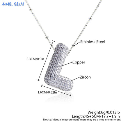 MHS.SUN Collana con iniziale a bolle di alta qualità Lettera AZ Colore argento Zircone 26 Ciondolo con palloncino iniziale per gioielli da donna