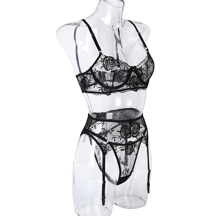 Women Lingeries Set Lace Embroidery Push Up Bra Panties Sets Deep V Gather Top Sexy Underwear Bras Brassiere Lingerie Set Sissy