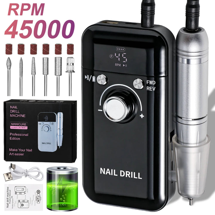 LIMEGIRL 45000RPM Electric Nail Drill Polisher Rechargeable Portable Electric Nail File Machine Kit for Home Acrylic Gel Nails Polishing