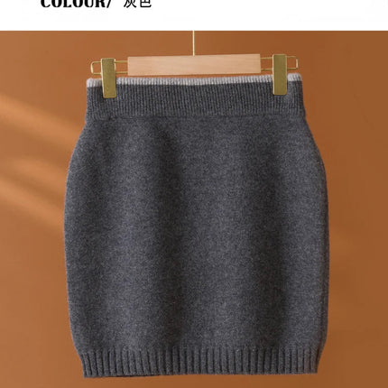 Flat Thickened Hip Hugging Skirt Women's Autumn Winter 100% Merino Wool Knitted Half Skirt Versatile Short Elastic Waist Skirt PlatiNum