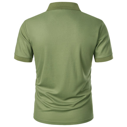 Men's Casual Short Sleeve Button-Up Lapel Solid Color T-Shirt