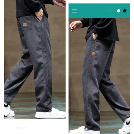 Brand Clothing New Soft Lyocell Fabric Pants Men Thick Loose Straight Drawstring Elastic Waist Korea Casual Cargo Trousers Male