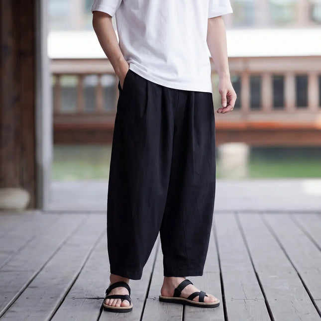 Pantaloni casual da uomo tinta unita primavera estate comodi e alla moda a gamba dritta, pantaloni giapponesi leggeri e sottili Harun a gamba larga
