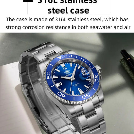 ADDIESDIVE Men Fashion Diving Mechanical Watch, Sapphire Crystal 20Bar Ceramic Bezel Super Luminous Stainless Steel Personalized