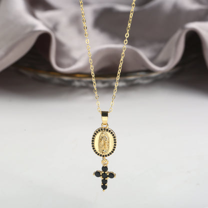 Bracciale di alta qualità Collana con ciondolo croce Vergine Maria con zirconi classici per accessori di gioielli religiosi per feste da donna e ragazza