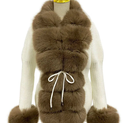 ZADORIN Autumn Winter Women Faux Fur Coat Luxury Knitted Sweater Fur Cardigan Detachable Collar White Pink Jacket Faux Fur Coats