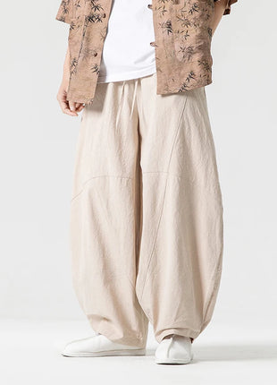 Pantaloni autunnali da uomo stile giapponese comodi pantaloni di lino in cotone maschio casual allentato retrò Harajuku pantaloni a gamba larga da uomo