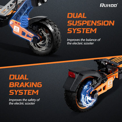 Ruitoo T2 max vendita calda scooter elettrico 1200W motore 48V 15.6AH batteria velocità massima 52 km/h adulto 10 pollici pneumatico scooter esterno