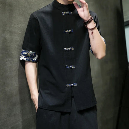 Camicia Kimono giapponese da uomo cinese retrò stampa casual cotone lino cuciture top a maniche corte estate uomo di alta qualità streetwear