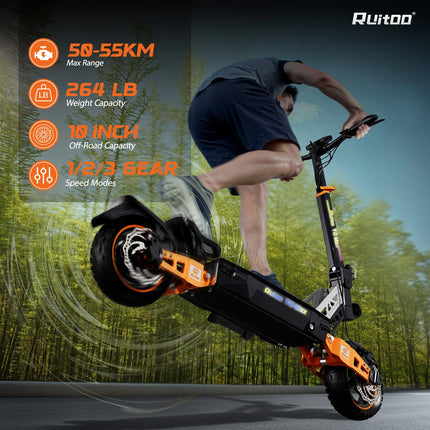Ruitoo T2 max vendita calda scooter elettrico 1200W motore 48V 15.6AH batteria velocità massima 52 km/h adulto 10 pollici pneumatico scooter esterno