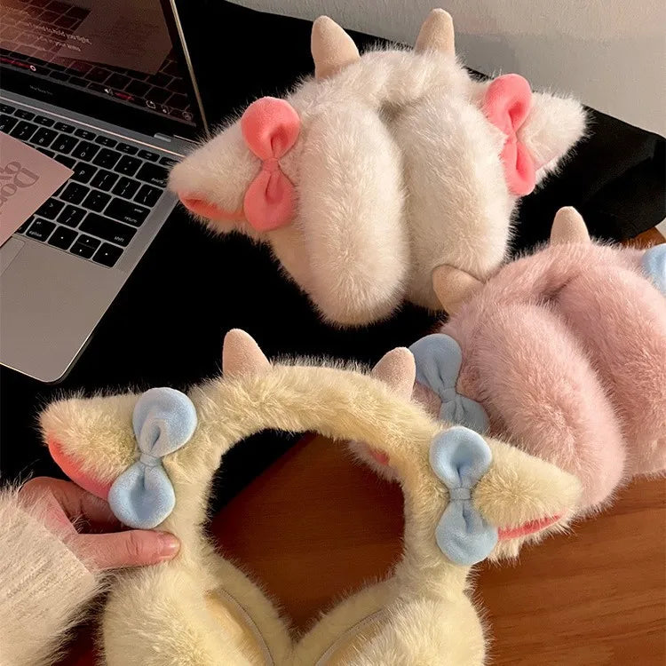 Soft Plush Ear Keep Warmer Winter Earmuffs for Women Cute Lamb Bowknot Fashion Outdoor Earflap Protection Ear-Muffs Ear Cover