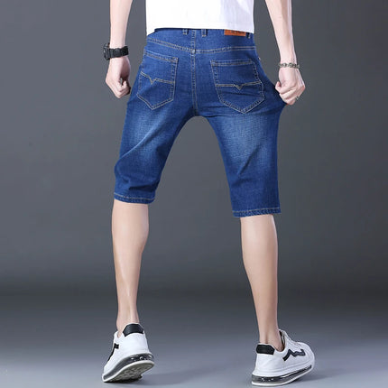 2026 Pantaloncini Casual da Uomo in Denim Cotone Elastico Dritti di Alta Qualità al Ginocchio Jeans Classici Vintage Moda Blu