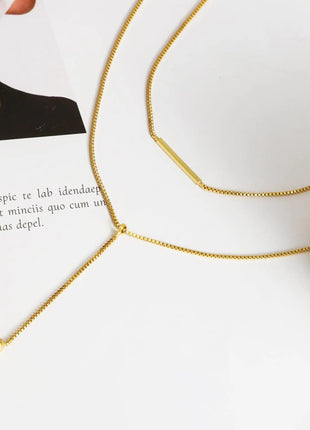 Lariat Gold Necklace for Women Teen Girls Mom, Dainty Long Necklace 14k Gold Plated STAINLESS STEEL Y-Shaped Pendant Necklaces PlatiNum