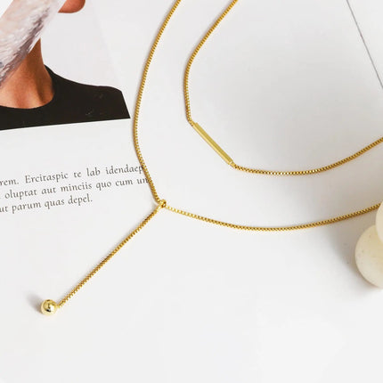 Lariat Gold Necklace for Women Teen Girls Mom, Dainty Long Necklace 14k Gold Plated STAINLESS STEEL Y-Shaped Pendant Necklaces PlatiNum