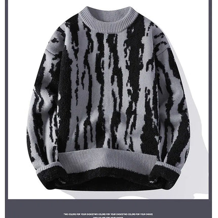 Harajuku Sweater Men's Y2K Knitted Printing Sweater Men's Wool Pullover Men's Retro Knitted Color Block Tops