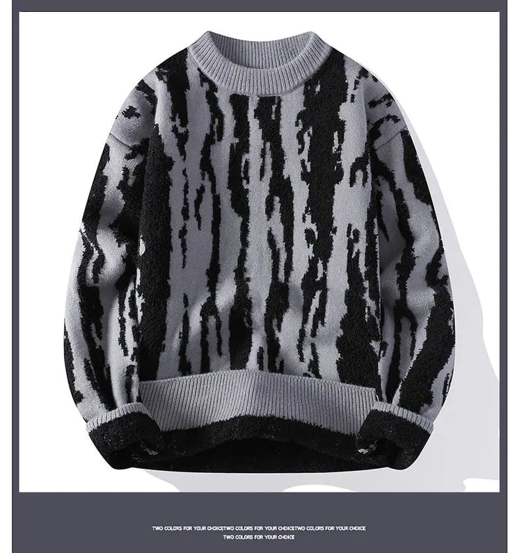 Harajuku Sweater Men's Y2K Knitted Printing Sweater Men's Wool Pullover Men's Retro Knitted Color Block Tops
