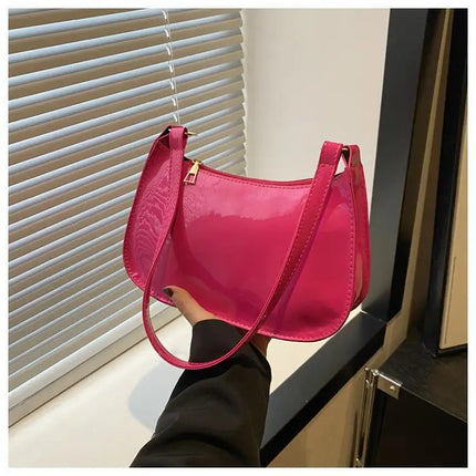 Retro Solid Color PU Leather Shoulder Underarm Bag Women's Fashion Handbags Casual Purses and Handbag Ladies Hand Bags PlatiNum