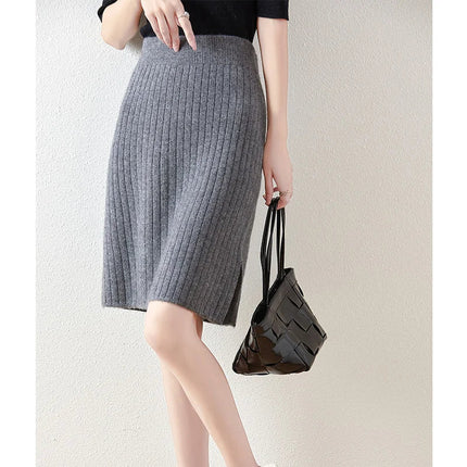 100% Wool Drawstring Skirt For Women's Autumn Winter Solid Color Slim Fit Elastic UltraShort Mini Waist Knitted Skirt PlatiNum