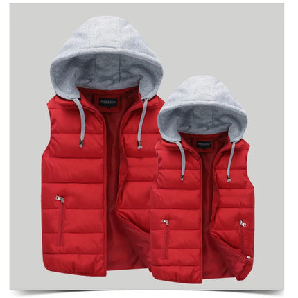Autumn Winter Mens Warm Down Padded Vests Fashion Men Thermal Windbreaker Waistcoats Men Zipper Hooded Parkas Vests Clothing