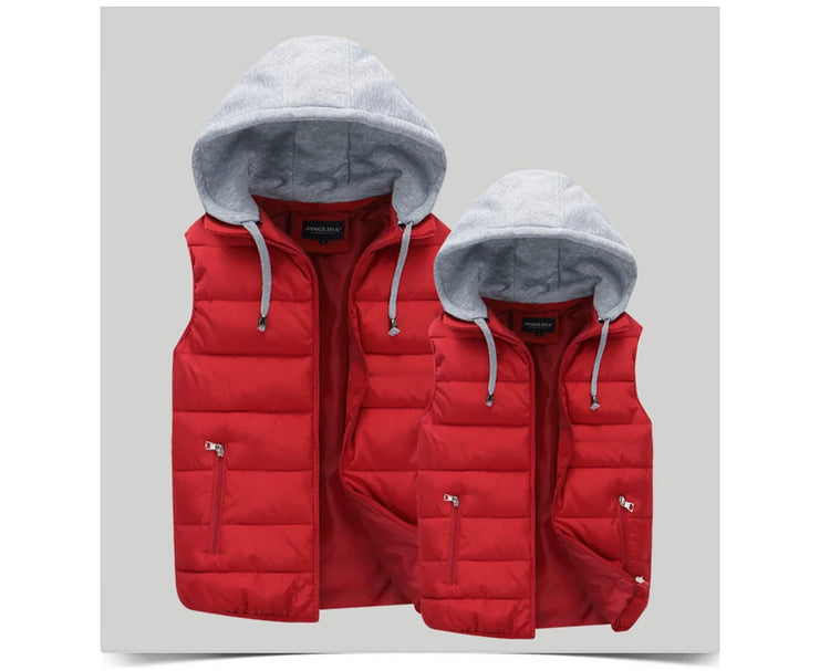 Autumn Winter Mens Warm Down Padded Vests Fashion Men Thermal Windbreaker Waistcoats Men Zipper Hooded Parkas Vests Clothing