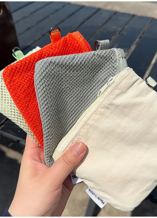Travel Makeup Storage Bags New Mesh Coin Purse Simple Portable Mini Bag Multi-purpose Square Bag Double-layer Zipper Card Holder PlatiNum