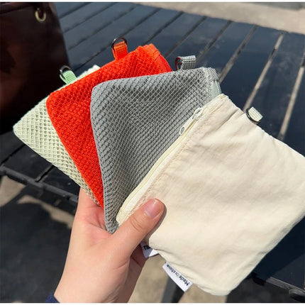 Travel Makeup Storage Bags New Mesh Coin Purse Simple Portable Mini Bag Multi-purpose Square Bag Double-layer Zipper Card Holder PlatiNum