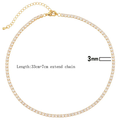 Lusso AAA + 3mm CZ 1 fila lucida catena da tennis collana HipHop ghiacciato Bling zircone cubico girocollo gioielli placcati in oro per le donne