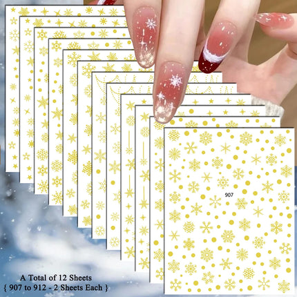 4 to 24 Sheets Xmas Snowflake Gold Silver Blue Holographic Self-Adhesive Winter Christmas Decor DIY Manicure Nail Art Stickers