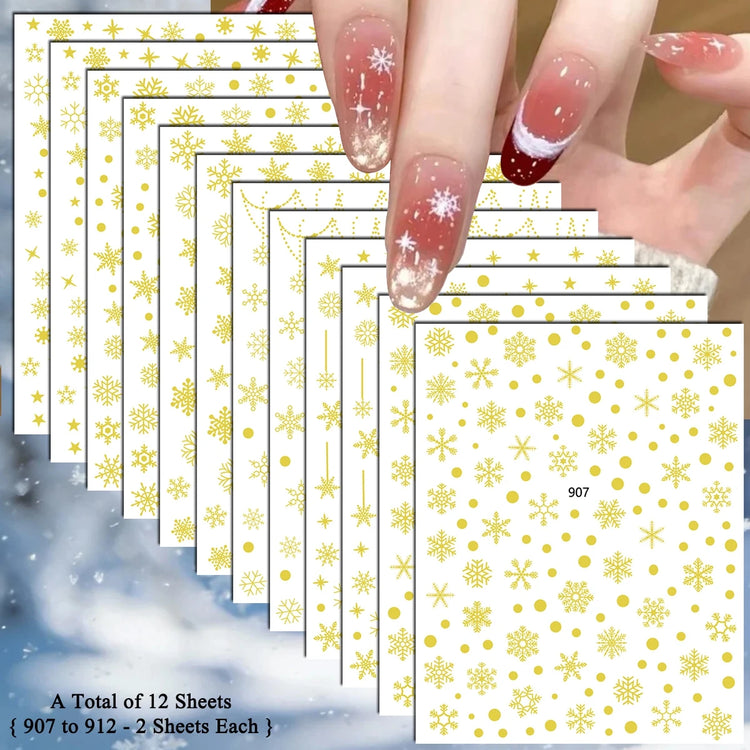 4 to 24 Sheets Xmas Snowflake Gold Silver Blue Holographic Self-Adhesive Winter Christmas Decor DIY Manicure Nail Art Stickers