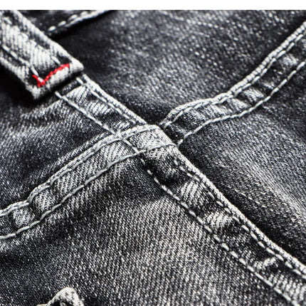 Italian Style Fashion Men Jeans Retro Gray Elastic Slim Fit Ripped Jeans Men Trousers Vintage Designer Casual Denim Pants Hombre PlatiNum