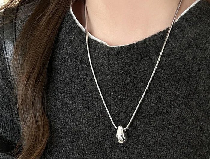 Real 925 Sterling Silver Minimalist Water Drop Pendant Chain Necklace for Women Classic Fine Jewelry Personality Accessories PlatiNum