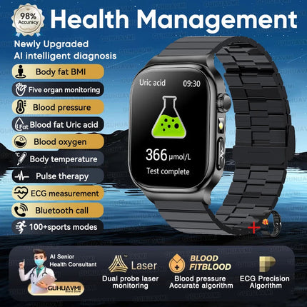 2026 Nuovo Misurazione Accurata Salute Smart Watch ECG + PPG Acido Urico Pressione Sanguigna Lipidi Nel Sangue Chiamata BT Smartwatch Per Le Donne Degli Uomini platinumshop