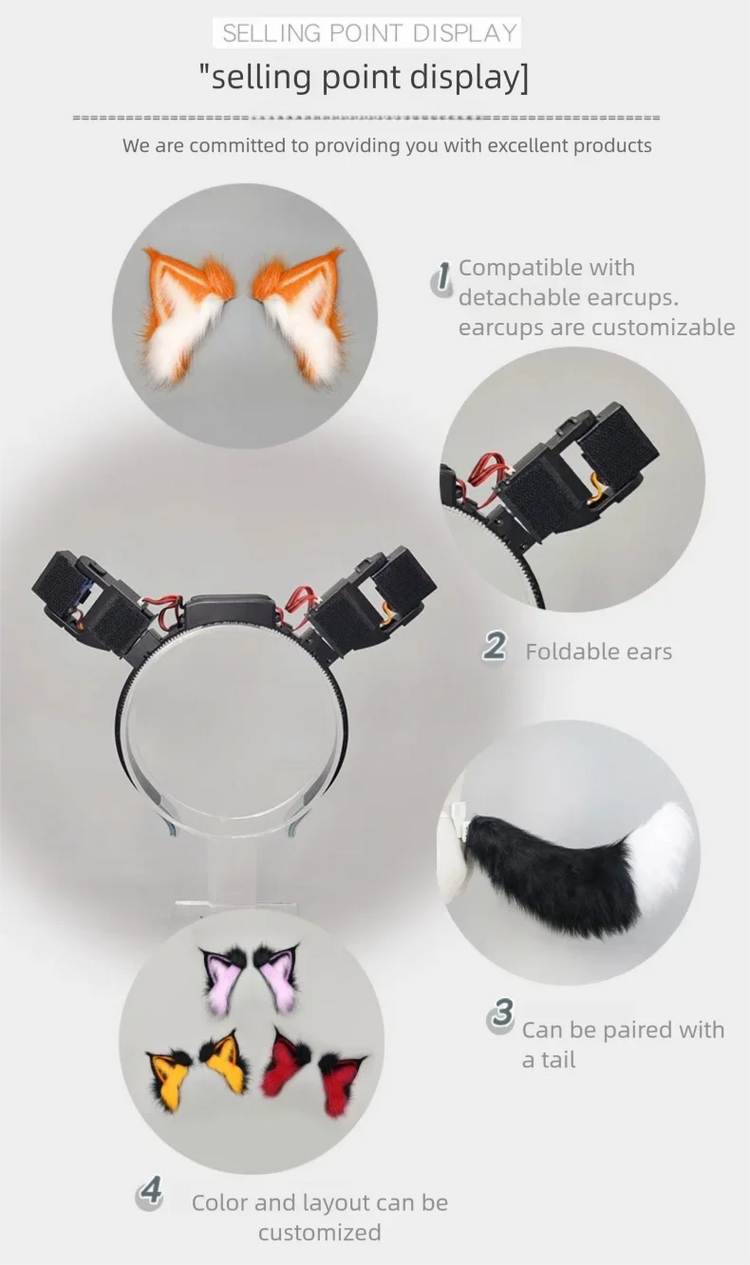 Electric Fox Ear Headband Gravity-Sensitive Simulation Realistic Animal Fluffy Ears Cosplay Headpiece Cat Ear Anime Accessories