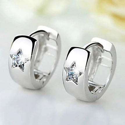 Huitan Small Round Hoop Earrings for Men/Women Shiny White Zirconia Simple Stylish Daily Wearable Earring Unisex Fashion Jewelry PlatiNum