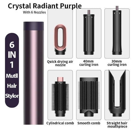 Professional 6 in 1 Cold Hot Air Styling Brush Hair Dryer Curling Iron Straightener Flat Iron 1700W Fast Dry Voluminous Waves