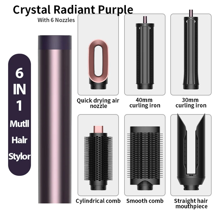 Professional 6 in 1 Cold Hot Air Styling Brush Hair Dryer Curling Iron Straightener Flat Iron 1700W Fast Dry Voluminous Waves