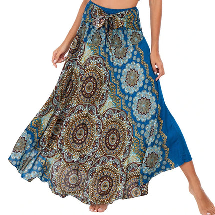 Boho Gonne Donna Rayon Beach Abito lungo Estate Bohemian Jupe Longue Femme Elastico in vita Stampa Fasciatura floreale Halter Hippie platinumshop