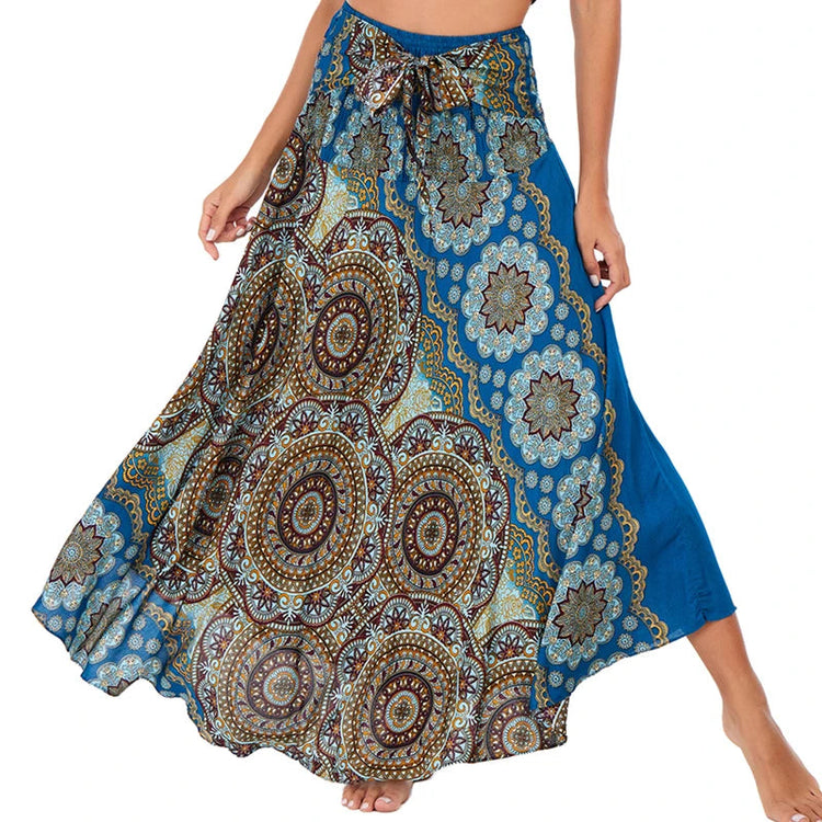 Boho Gonne Donna Rayon Beach Abito lungo Estate Bohemian Jupe Longue Femme Elastico in vita Stampa Fasciatura floreale Halter Hippie platinumshop