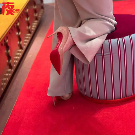 Nuovo cuoio laccato rosso tacco fine a punta bocca superficiale versatile tacco alto scarpe singole nere sexy scarpe da donna moda festa platinumshop