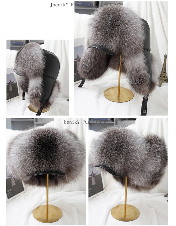 2026 Cap 100% Raccoon Dog Full Fur Fox Fur Hat Men's Fur Ear Protection Winter Thickened and Warm Russian Hat Men's Trend