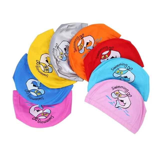 Kids Swim Cap Waterproof PU Fabric Cute Cartoon Animal Dolphin Protect Ears Long Hair Boys Girls Swimming Pool Hat