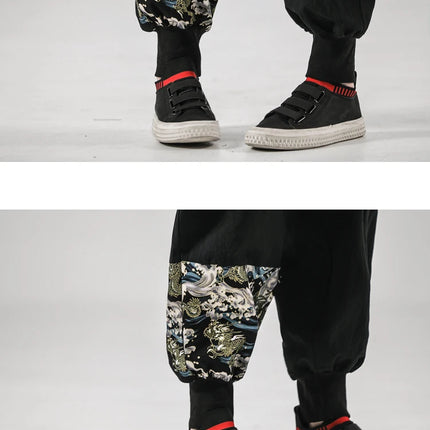 Pantaloni da uomo Costume da samurai giapponese Ukiyo-e Cintura con stampa Pantaloni stile harem da uomo in cotone e lino Pantaloni casual Harajuku da uomo Taglie forti 5XL