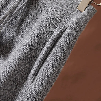 Women's 100% Cashmere Elastic Waist Mid-Length Midi Skirt Autumn Winter Casual Versatile Knitwear Bottoms Casual Fashion Skirt PlatiNum