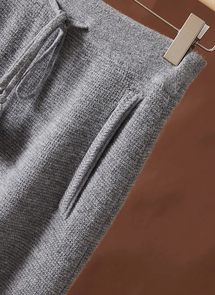 Women's 100% Cashmere Elastic Waist Mid-Length Midi Skirt Autumn Winter Casual Versatile Knitwear Bottoms Casual Fashion Skirt PlatiNum